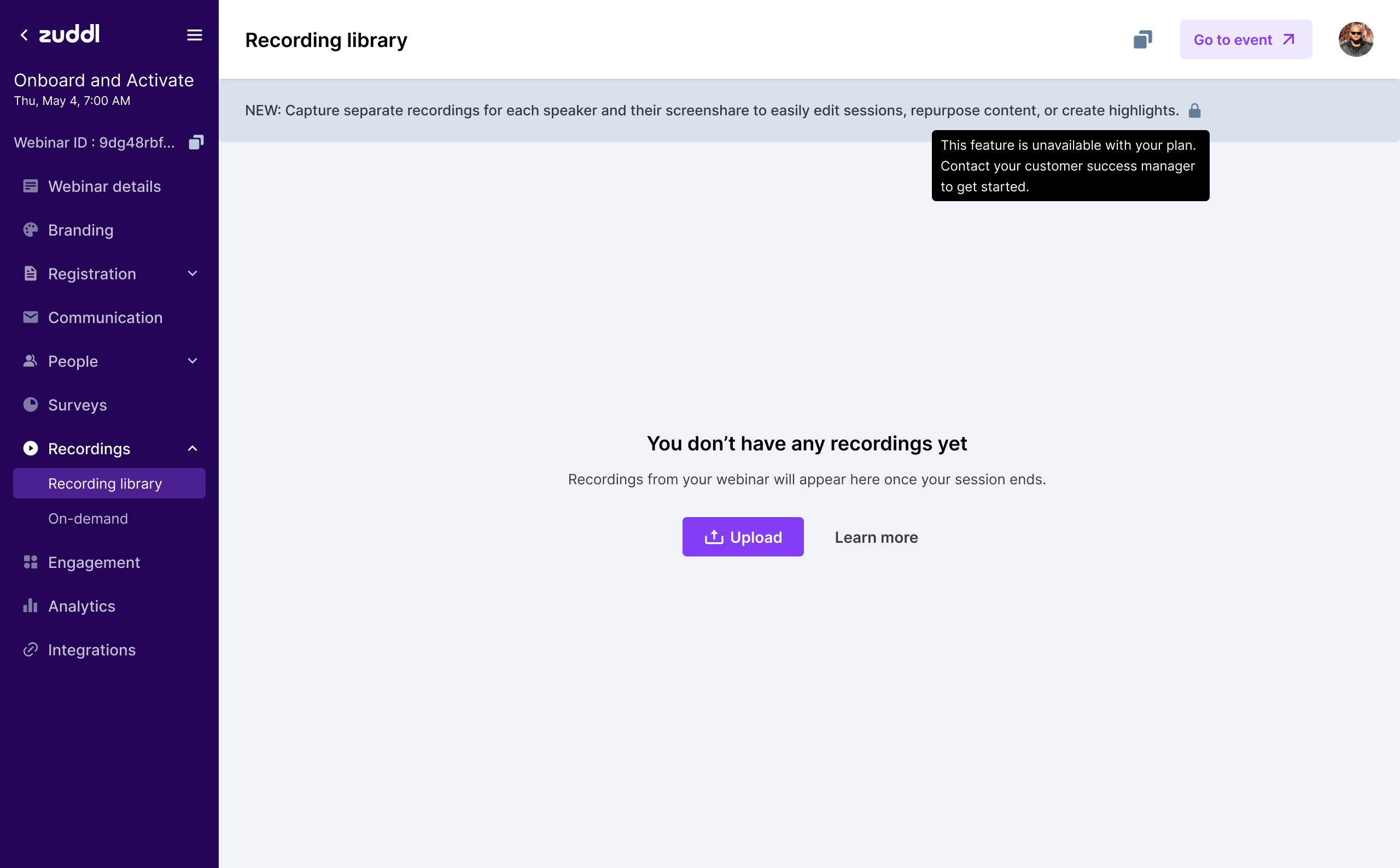 Recording Library when the feature is not yet enabled