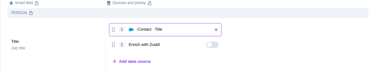 Remove a source Hovering a CRM source chip shows the remove (x) button