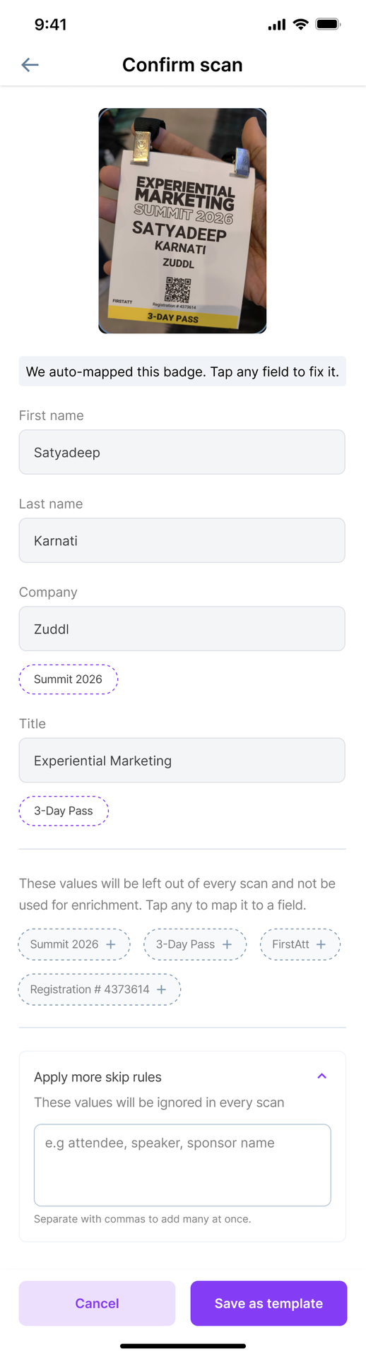 Confirm scan and map fields Confirm scan and map fields