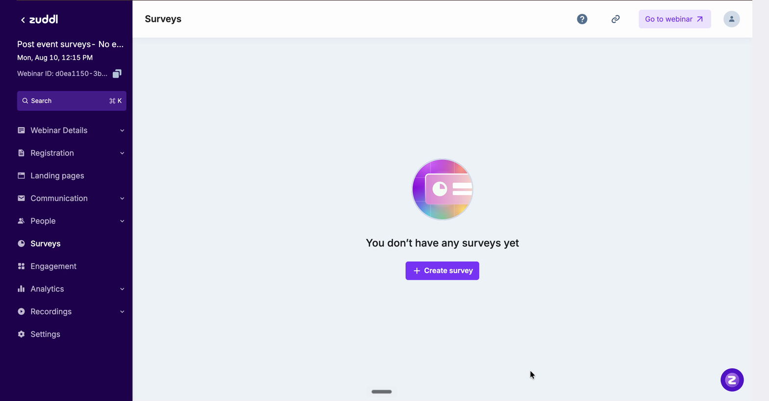 Surveys page with the Create survey button