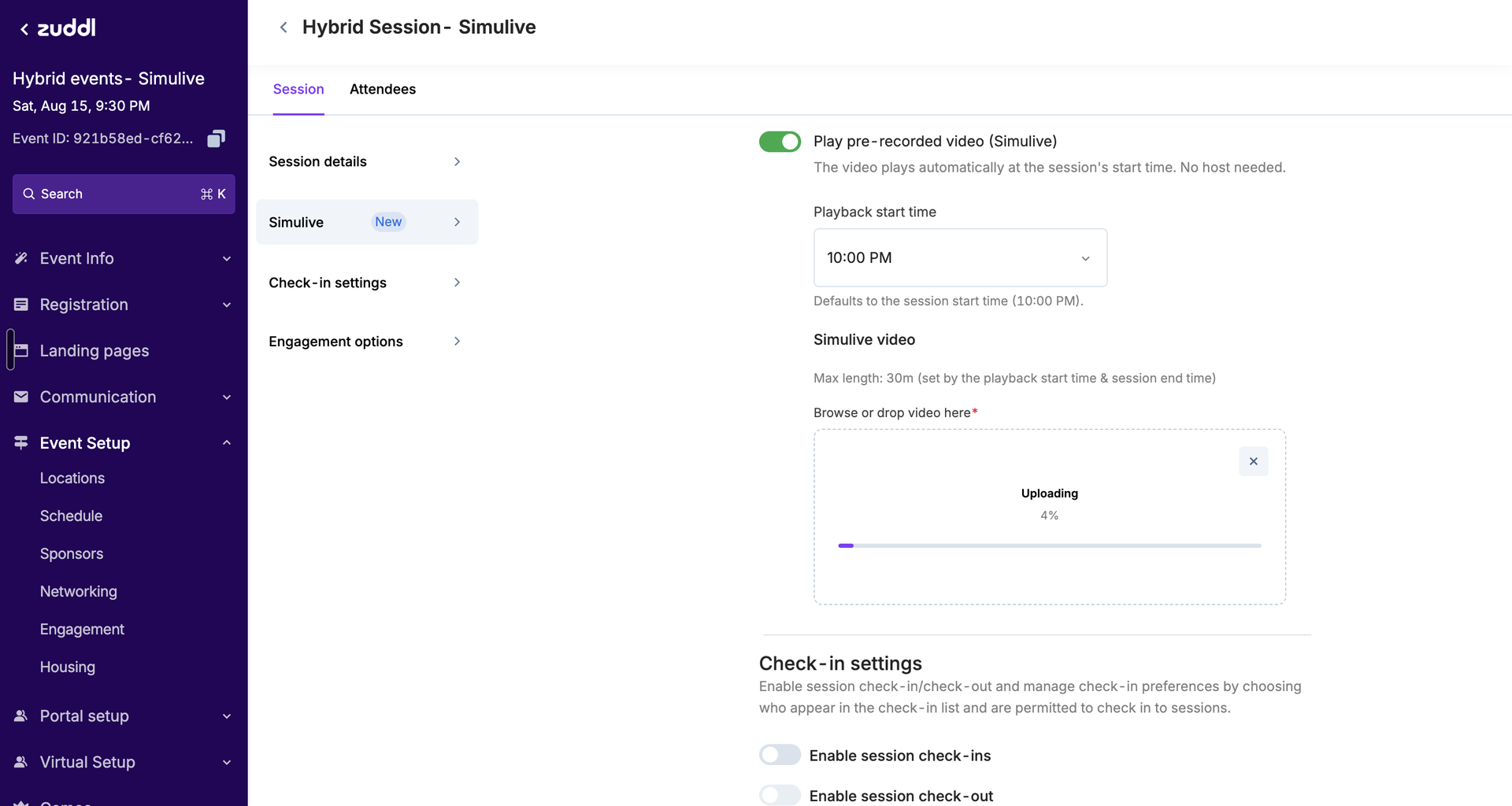 Video upload in progress showing percentage complete