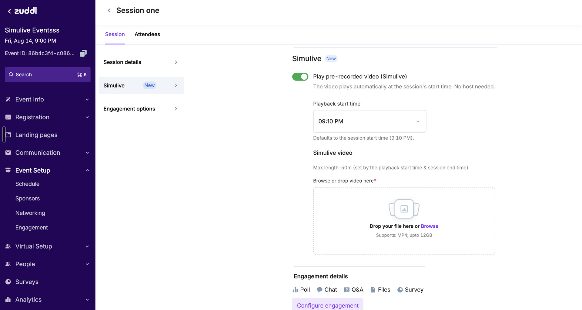 Simulive section showing the Max length value above the upload area Simulive section showing the Max length value above the upload area