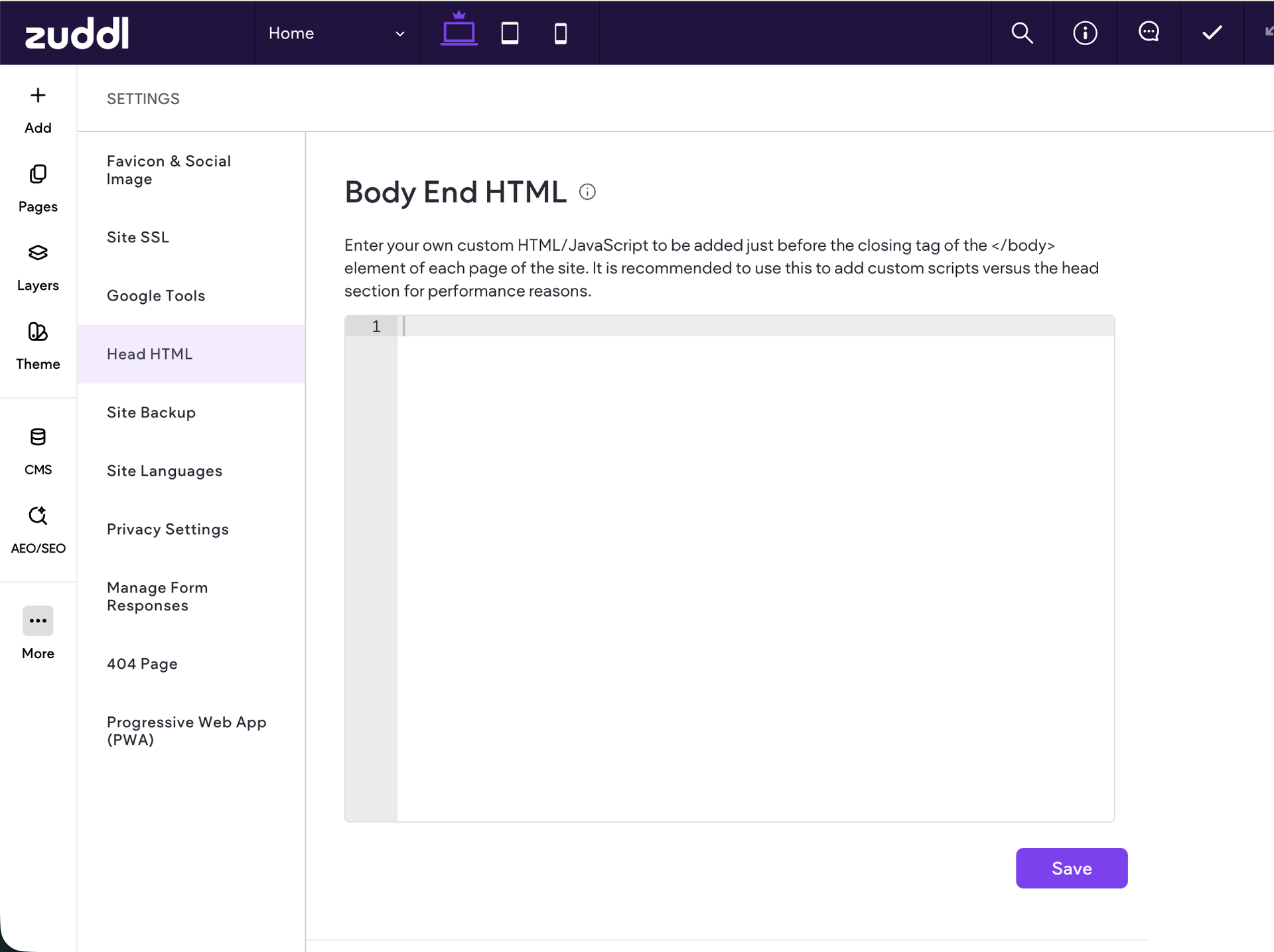 Head HTML and Body End HTML fields in site Settings Head HTML and Body End HTML fields in site Settings