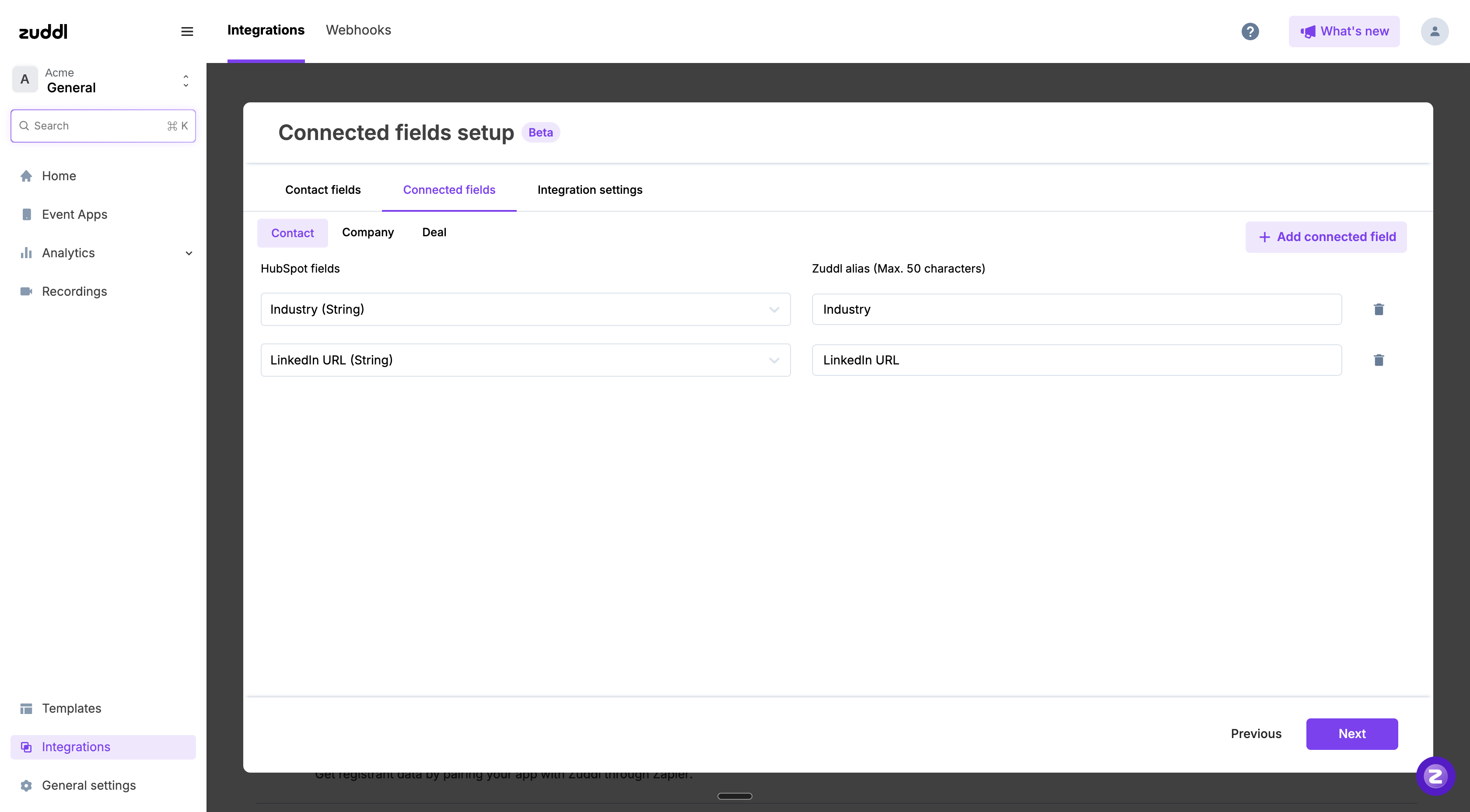 Connected fields setup in HubSpot