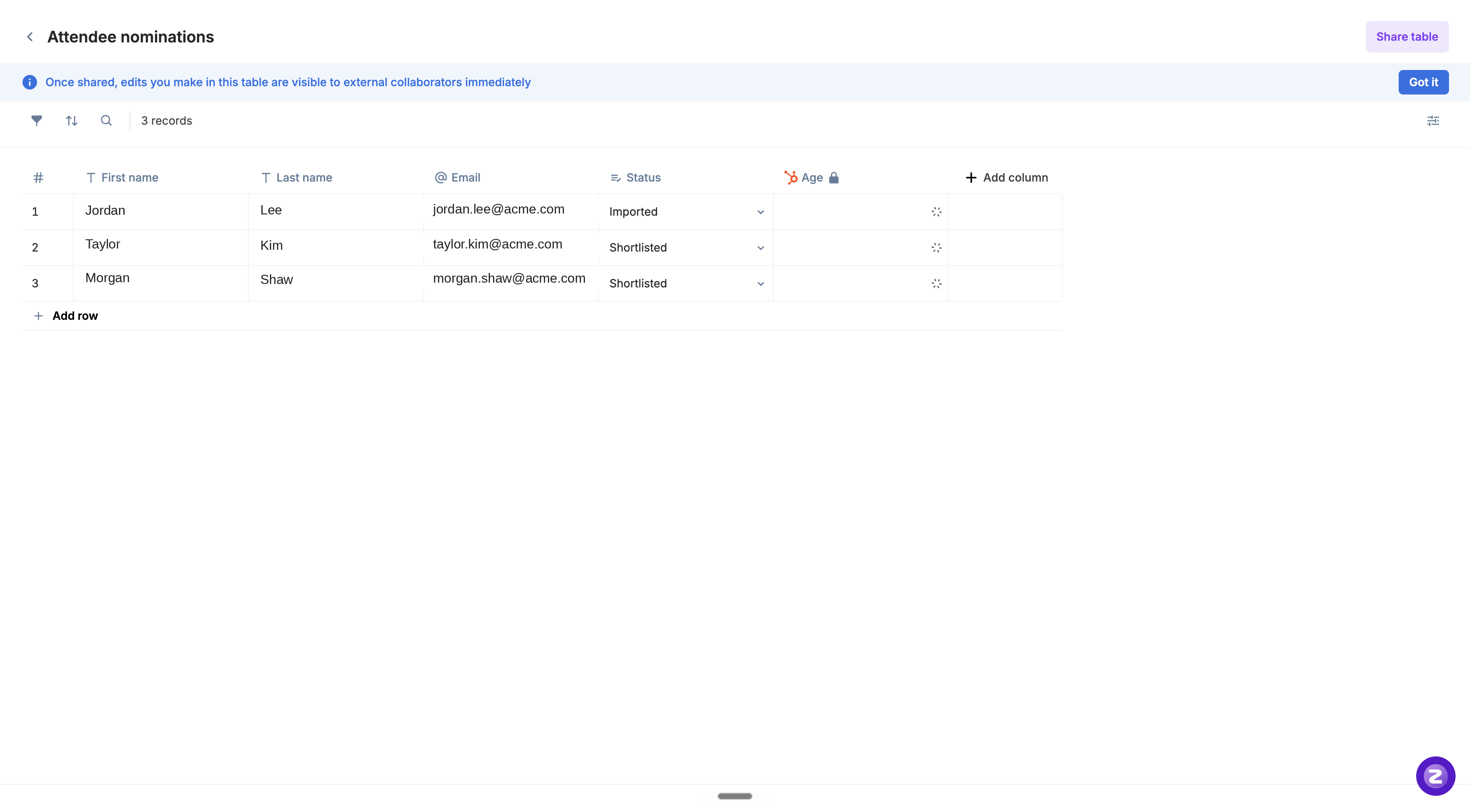 Connected field column added and populating