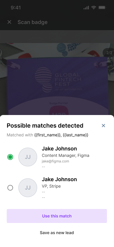 Possible matches detected after a scan Possible matches detected after a scan