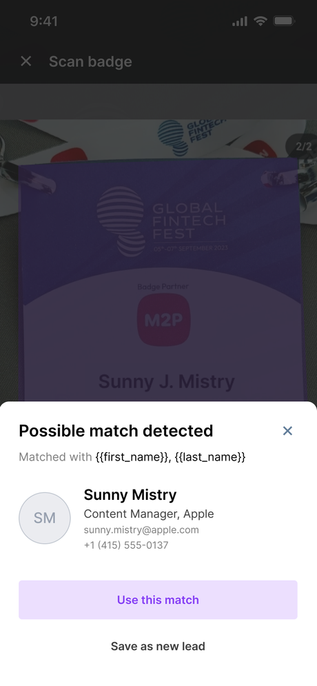 Save as new lead option on the Possible match detected tray Save as new lead option on the Possible match detected tray