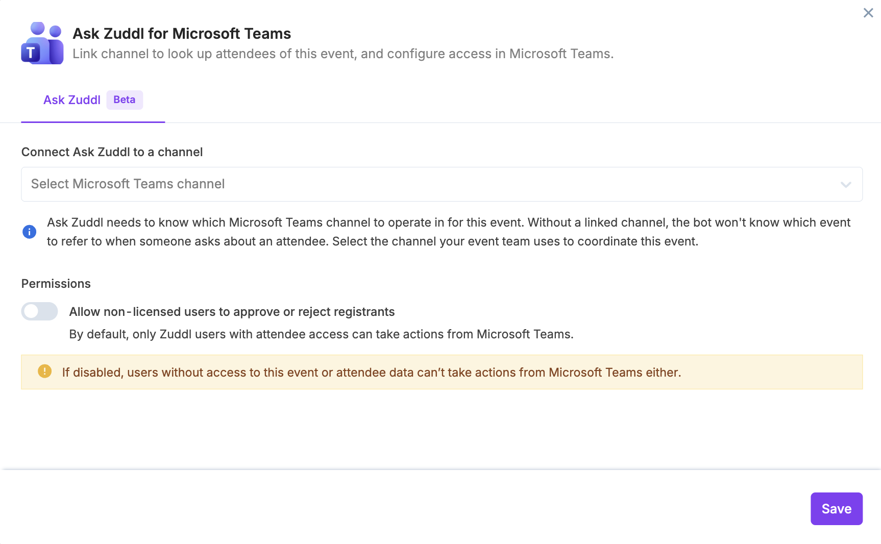 Ask Zuddl for Microsoft Teams settings Ask Zuddl for Microsoft Teams settings